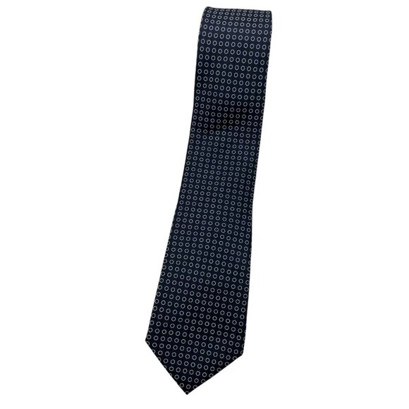 NWT GUTTERIDGE Men's 100% Silk Necktie LUXURY Tie Navy Geometric W:3.2" EUC